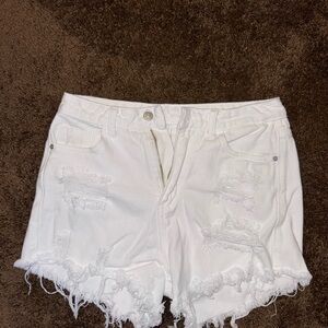White Distressed Denim Shorts